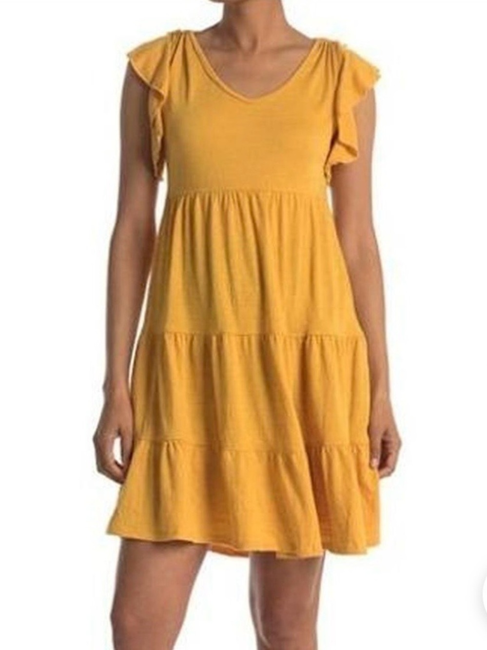 Max Studio Yellow Tiered Ruffle Mini Dress